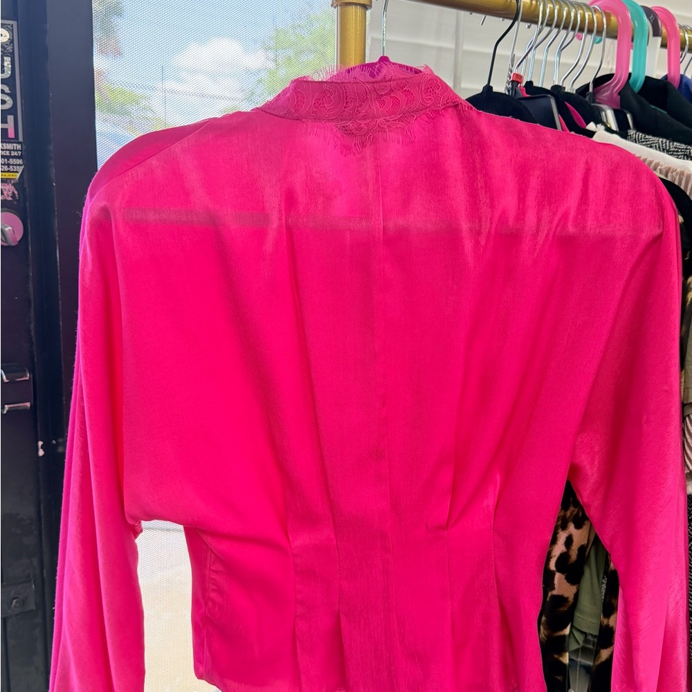 Zara Hot Pink Lace Satin Blouse